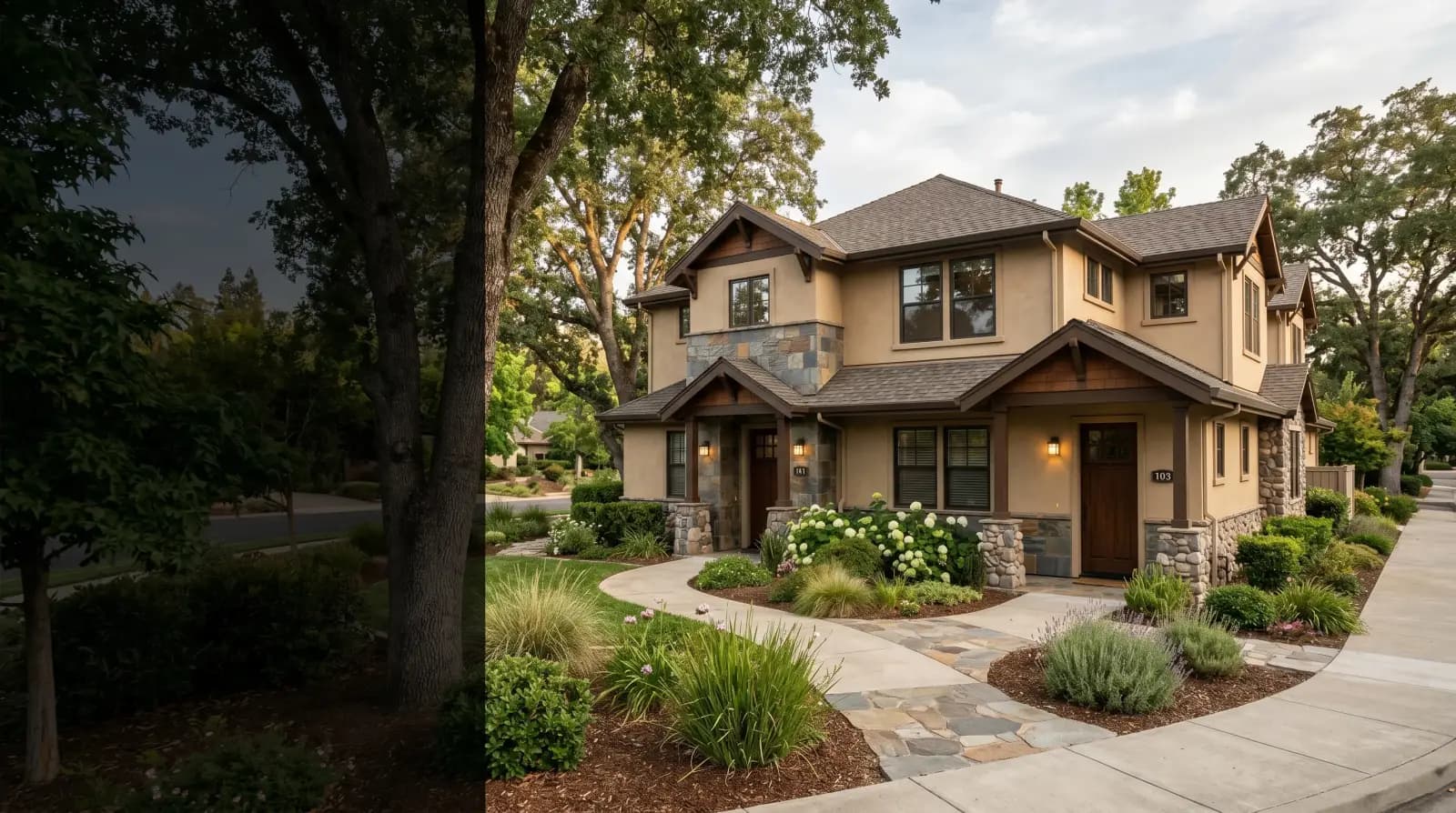 Triplex building along the Auburn-Folsom Road corridor in Granite Bay, California